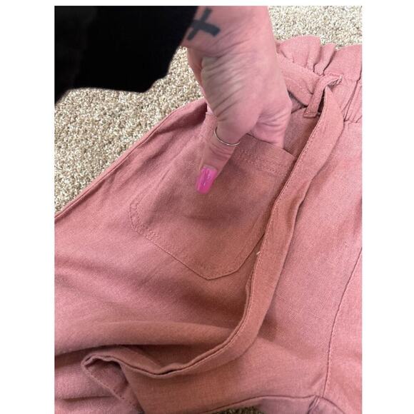 ReWash Paperbag waist tie front pockets blush pink linen blend NEW SZ SM - Picture 9 of 13